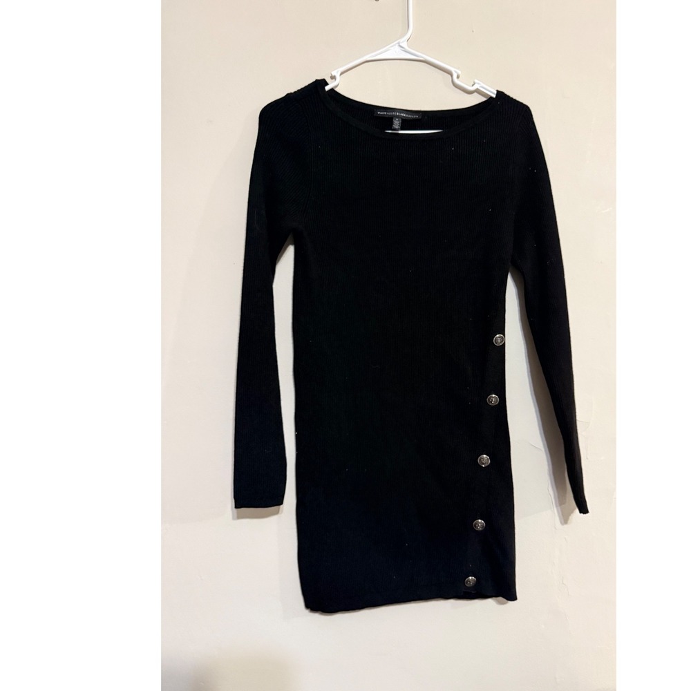 White‎ House Black Market Black Ribbed Knit Sweater Dress Size S Holiday Office